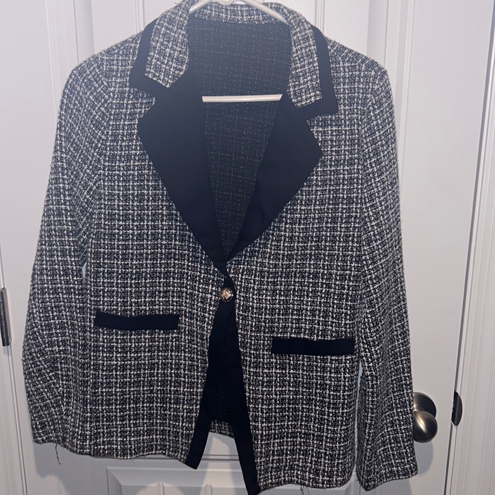 Plaid pattern Lapel collar Tweed Blazer